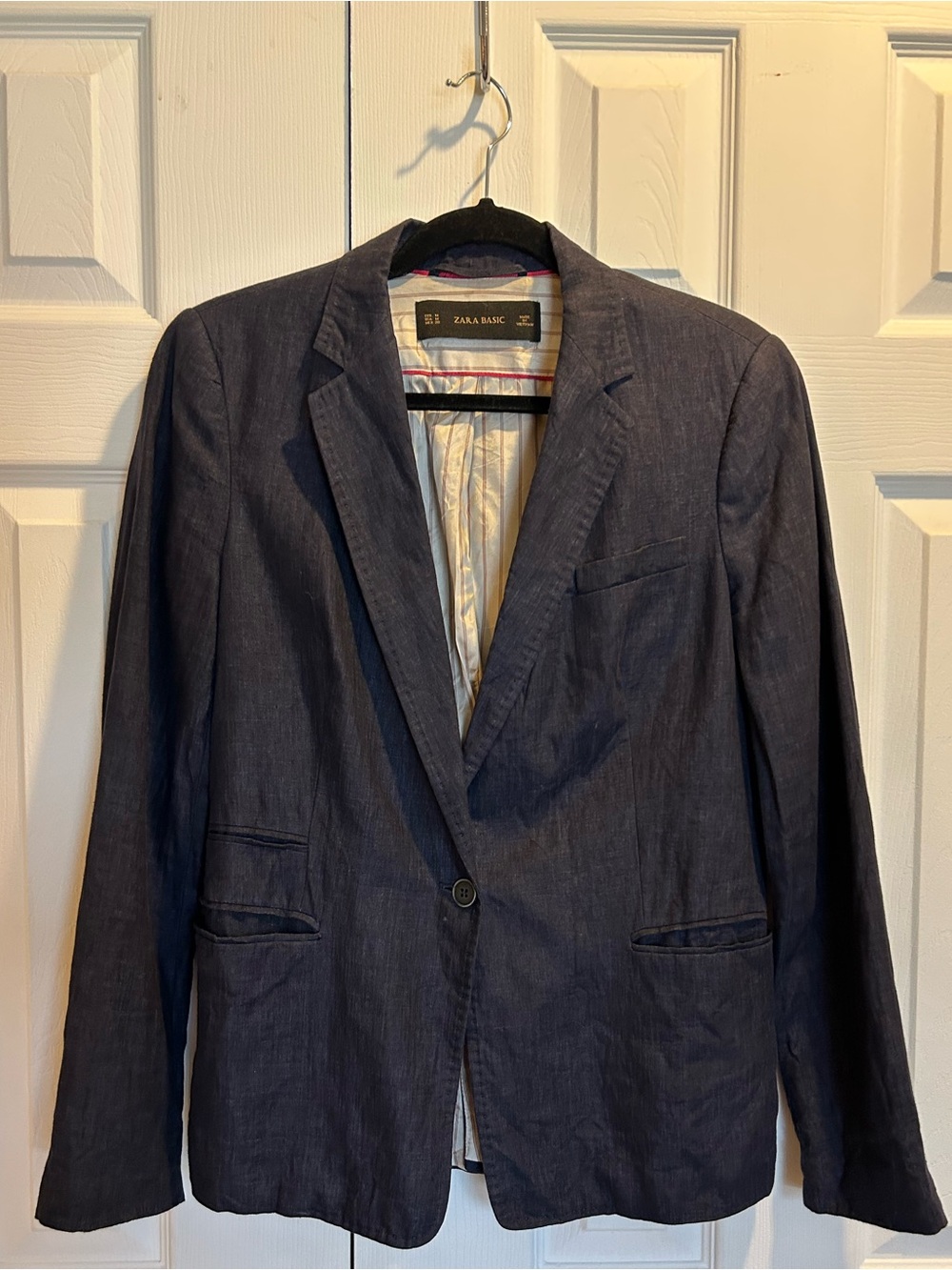 Zara Basic women’s Linen blend Navy Single-Button Blazer - Med